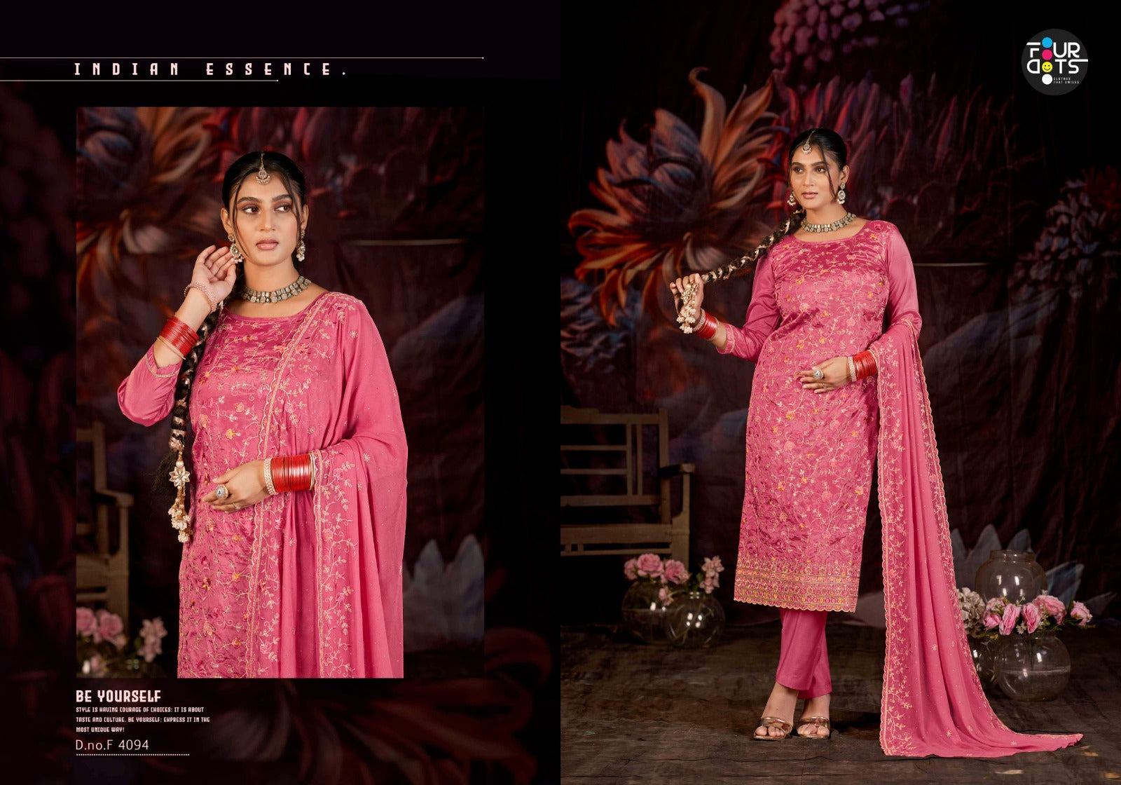 Golden Pearl Four Dots Organza Pant Style Suits Wholesale Price