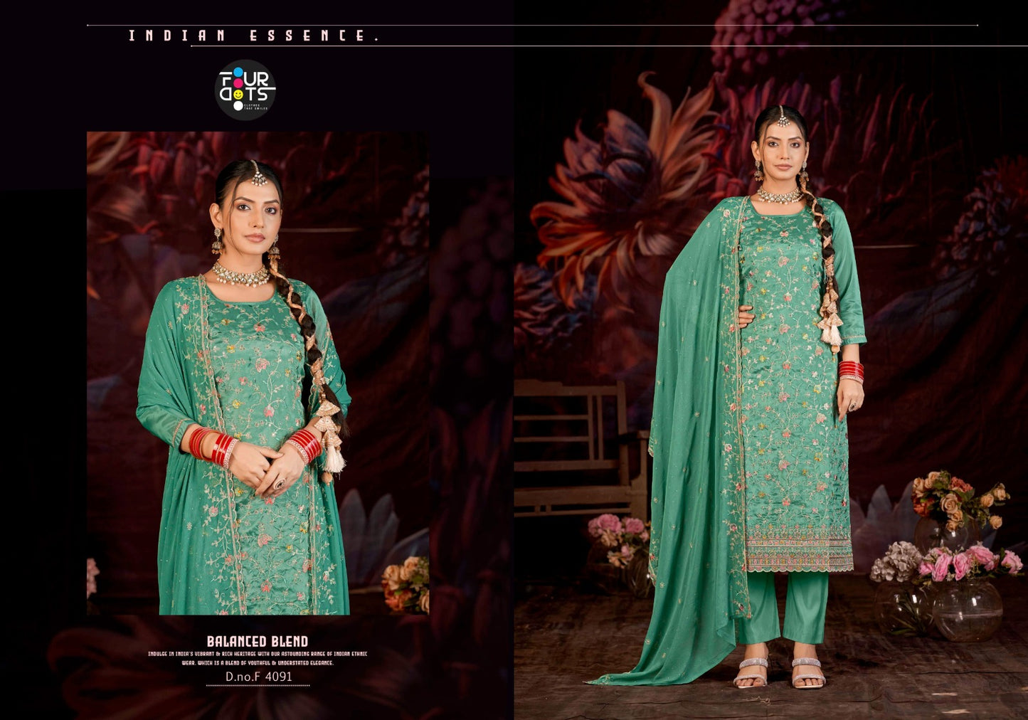 Golden Pearl Four Dots Organza Pant Style Suits Wholesale Price