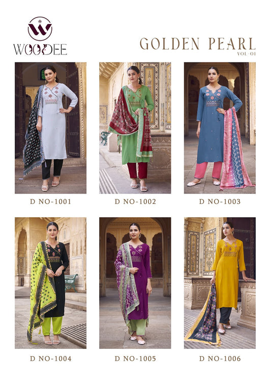 Golden Pearl Vol 1 Woodee Muslin Readymade Pant Style Suits Exporter India