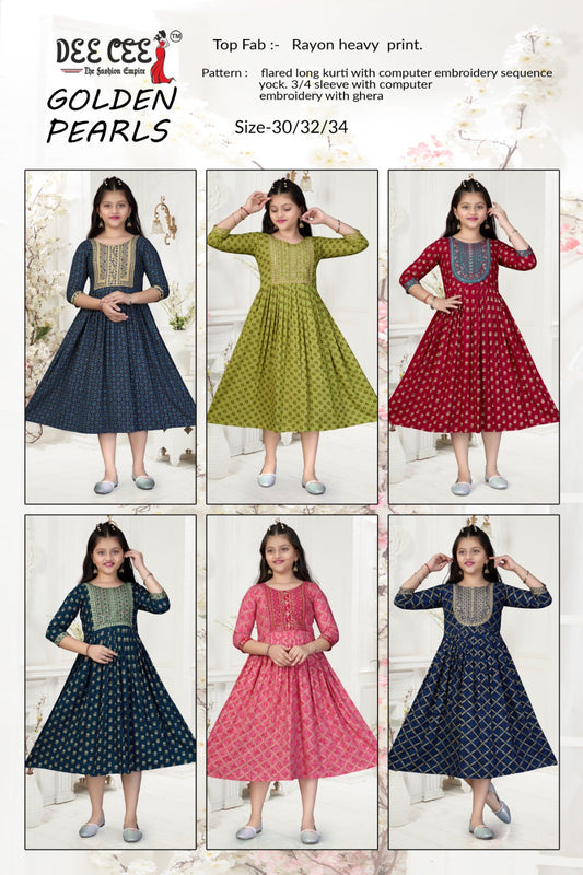 Golden Pearls Deecee Rayon Girls Anarkali Kurti Wholesale Price