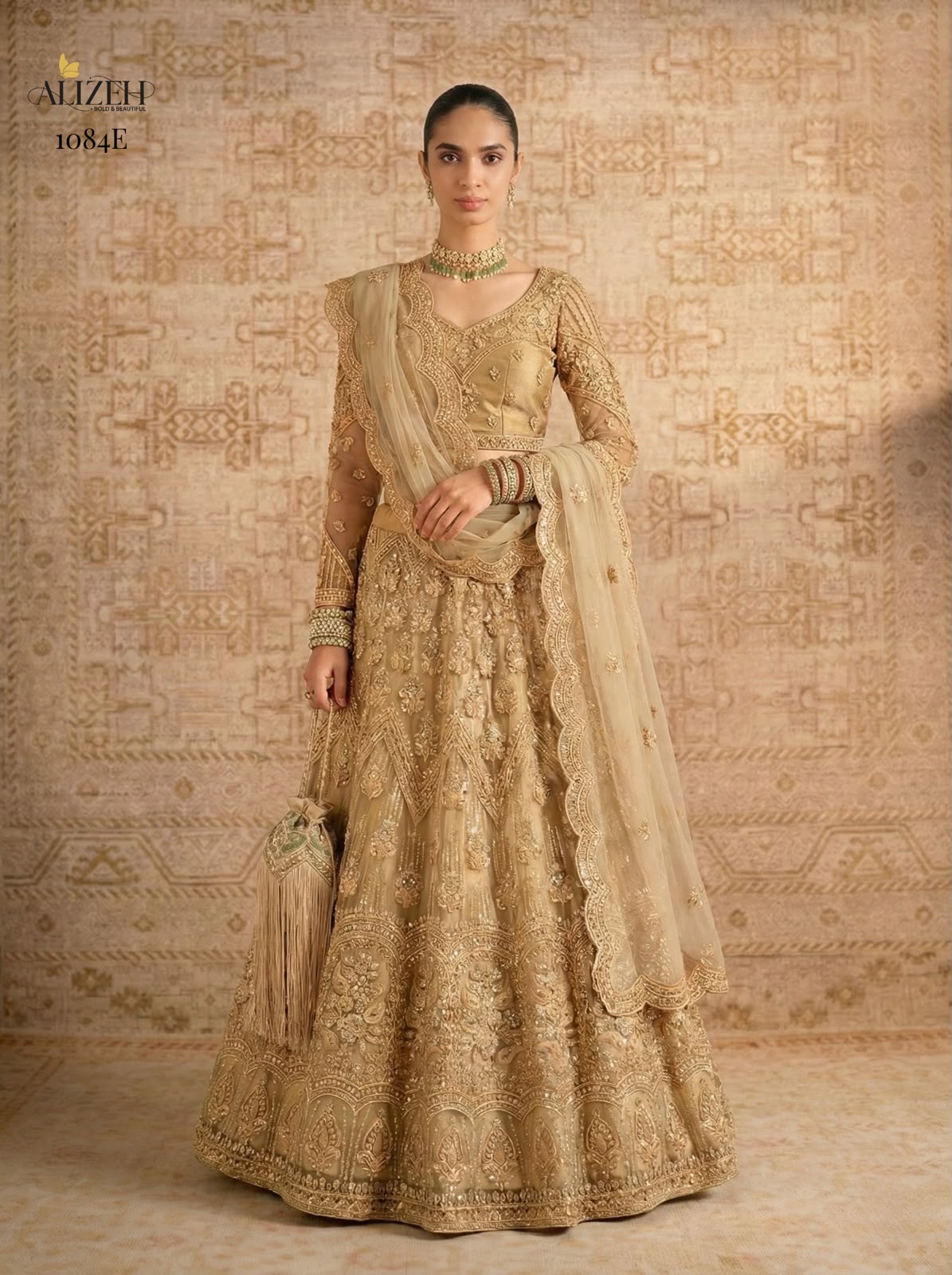 Golden Special Alizeh Butterfly Net Lehenga Choli Wholesaler India