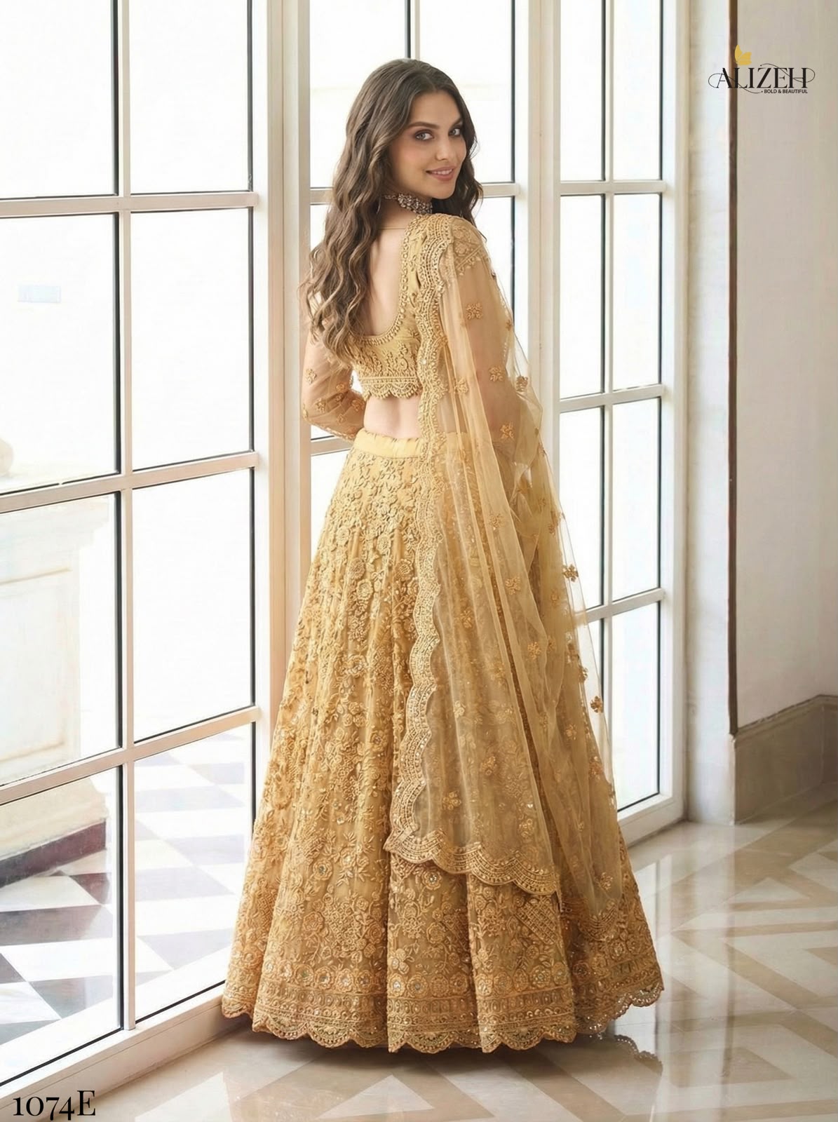 Golden Special Alizeh Butterfly Net Lehenga Choli Wholesaler India