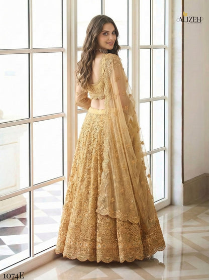 Golden Special Alizeh Butterfly Net Lehenga Choli Wholesaler India