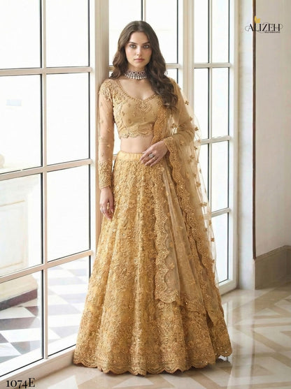 Golden Special Alizeh Butterfly Net Lehenga Choli Wholesaler India