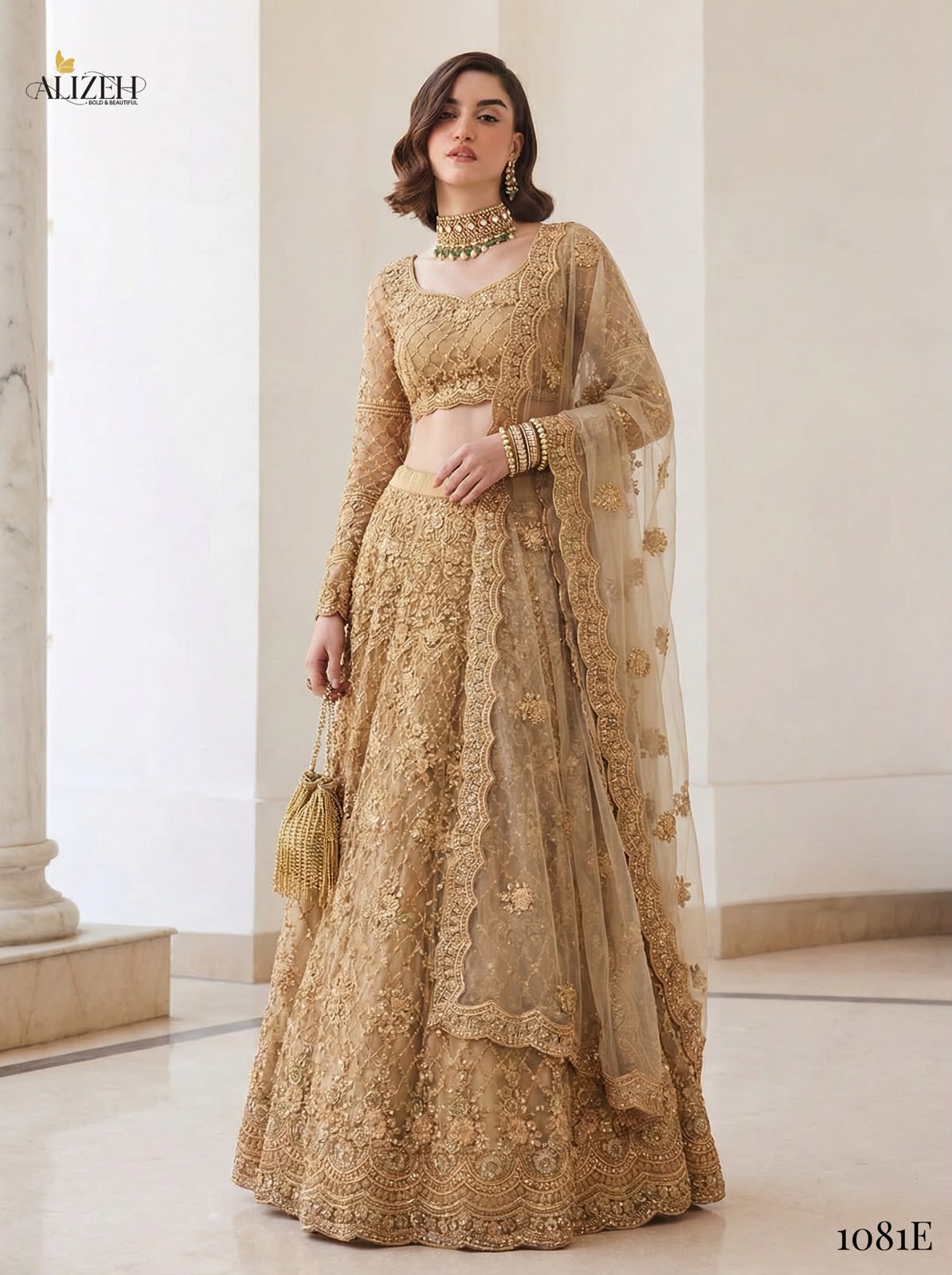 Golden Special Alizeh Butterfly Net Lehenga Choli Wholesaler India