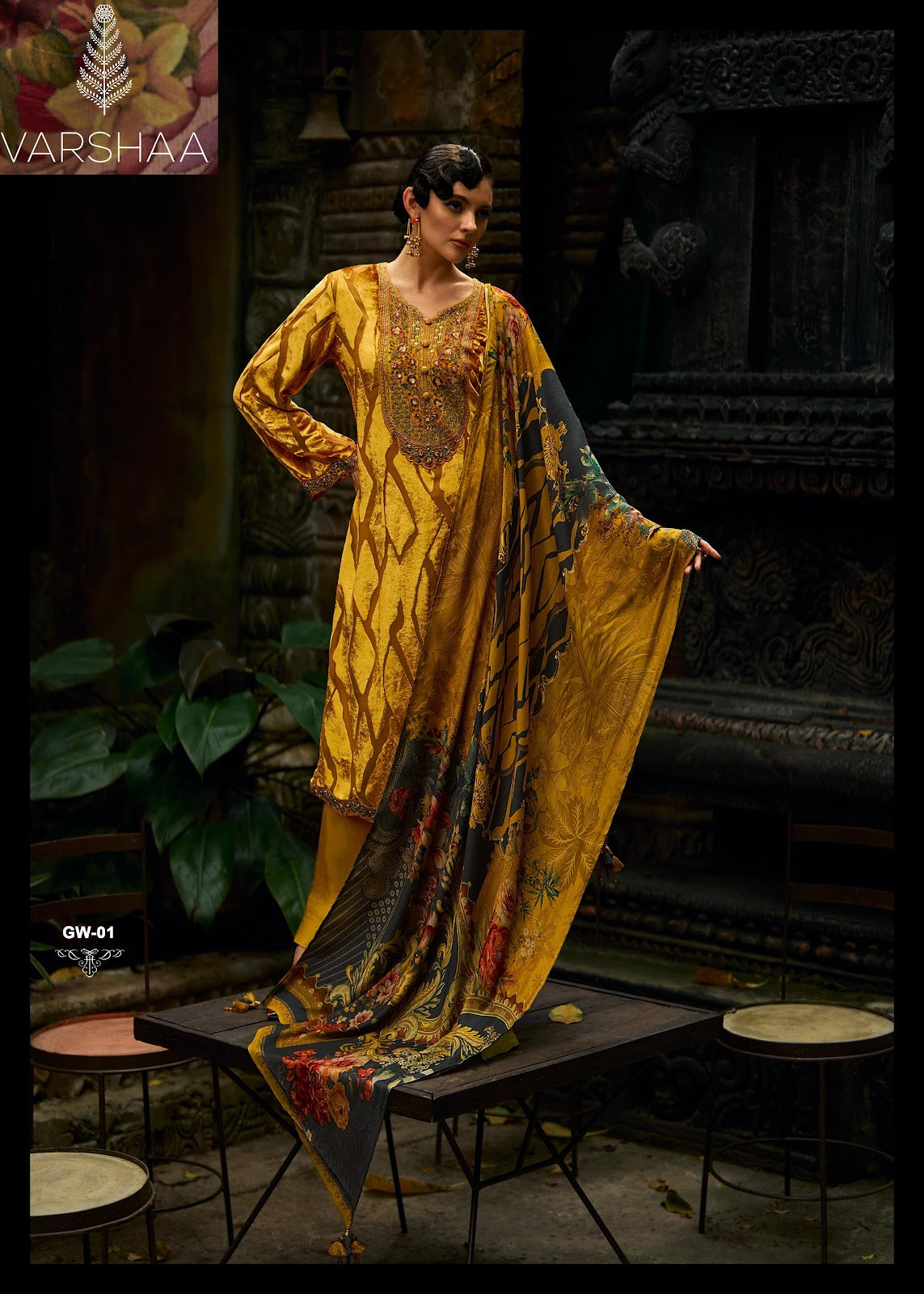 Golden Winter Varshaa Velvet Suits Wholesaler