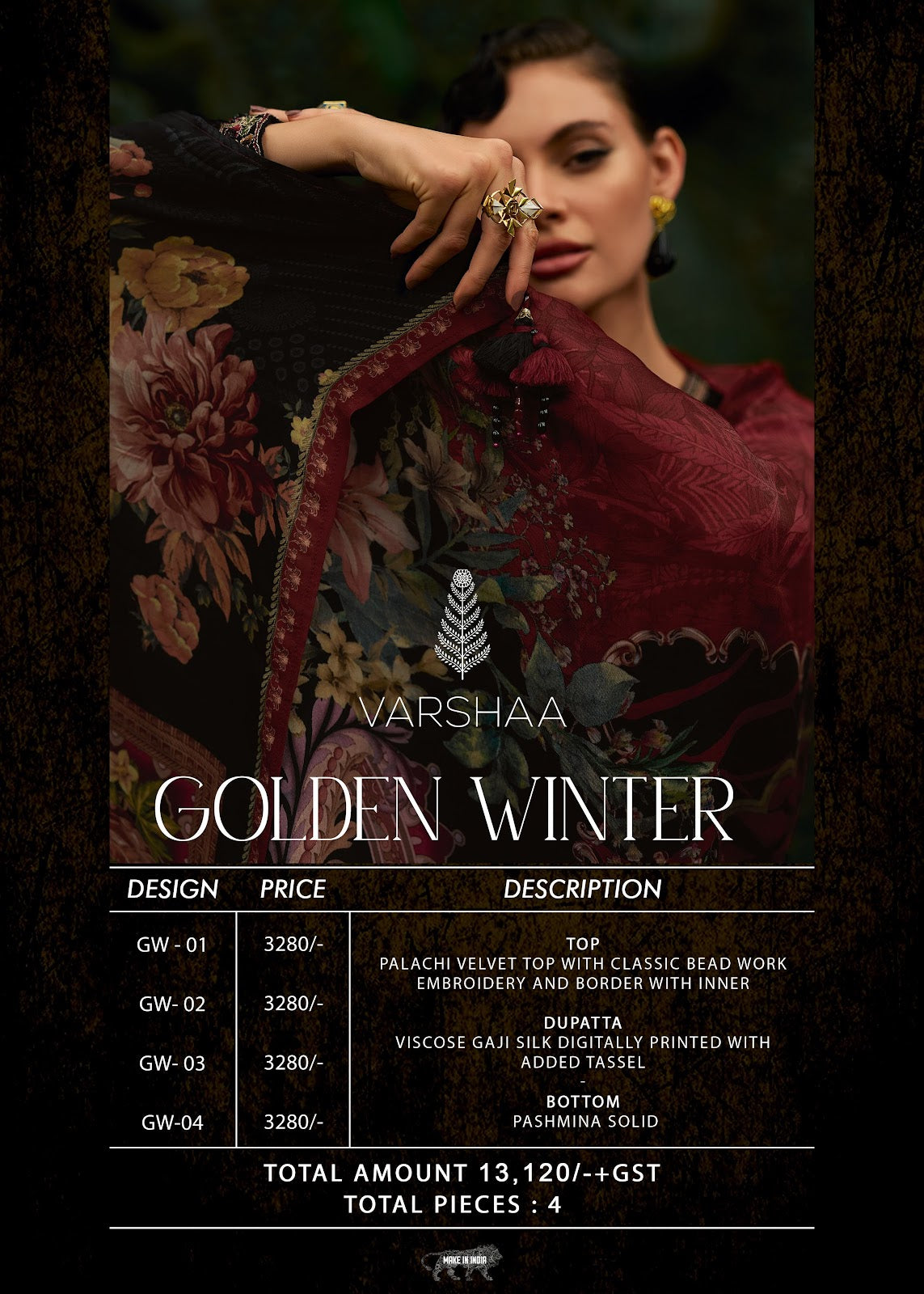 Golden Winter Varshaa Velvet Suits Wholesaler
