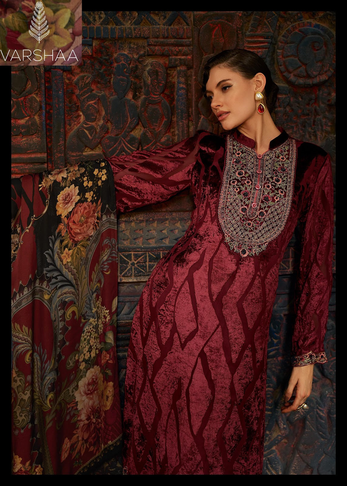 Golden Winter Varshaa Velvet Suits Wholesaler
