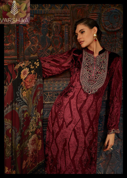 Golden Winter Varshaa Velvet Suits Wholesaler