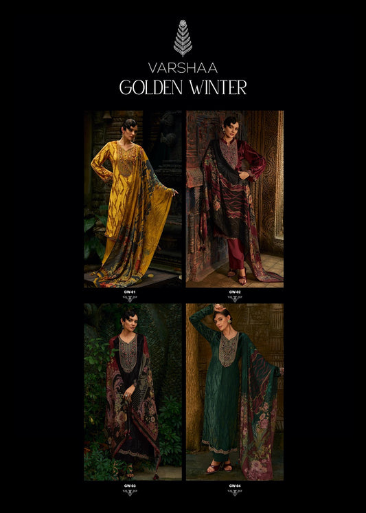 Golden Winter Varshaa Velvet Suits Wholesaler