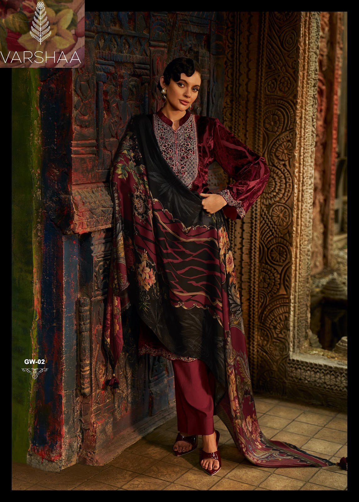 Golden Winter Varshaa Velvet Suits Wholesaler