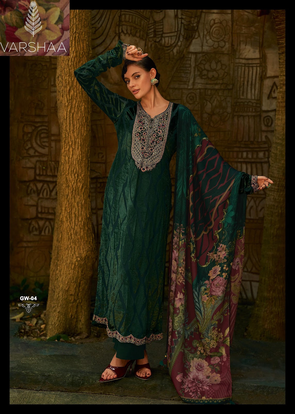 Golden Winter Varshaa Velvet Suits Wholesaler