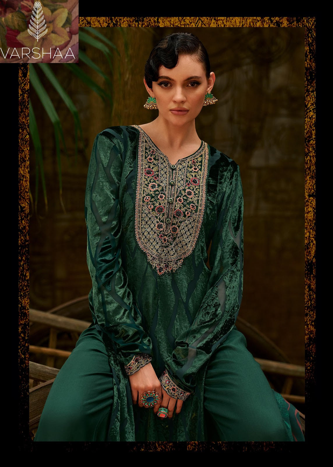 Golden Winter Varshaa Velvet Suits Wholesaler