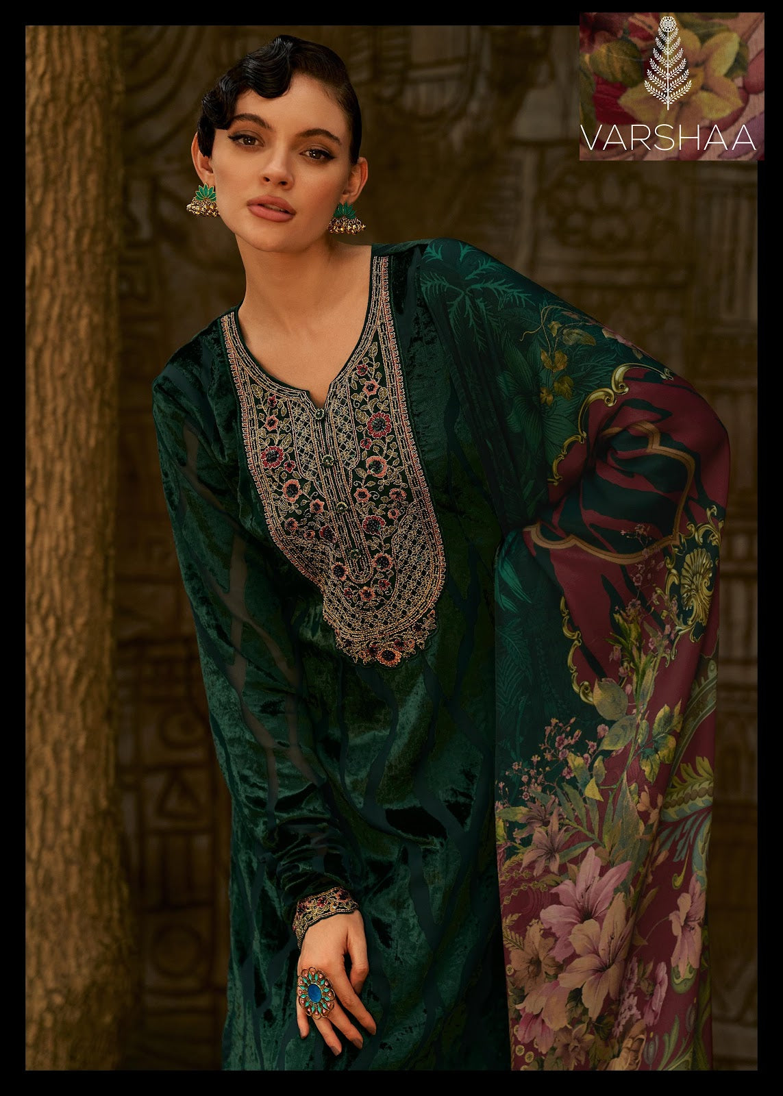Golden Winter Varshaa Velvet Suits Wholesaler