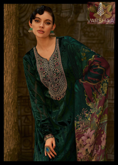 Golden Winter Varshaa Velvet Suits Wholesaler
