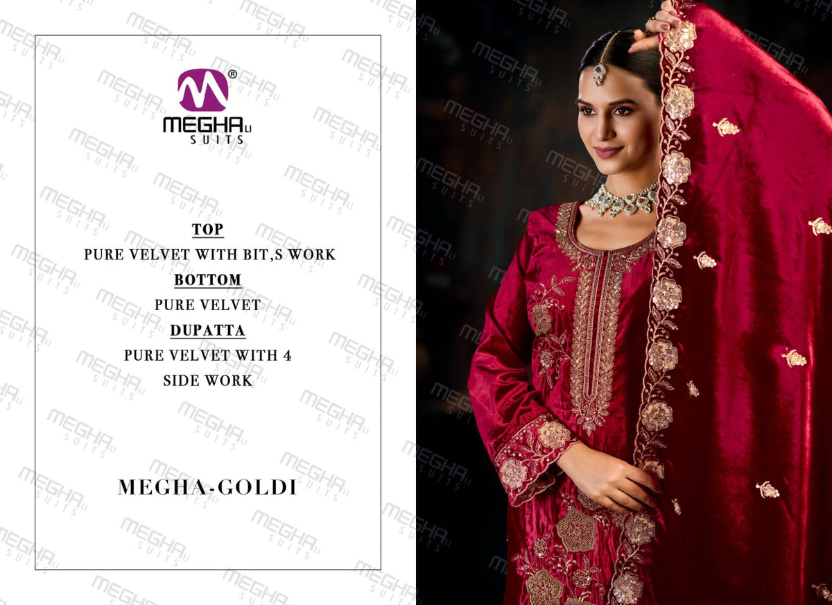 Goldi Megha Velvet Suits Wholesale Price