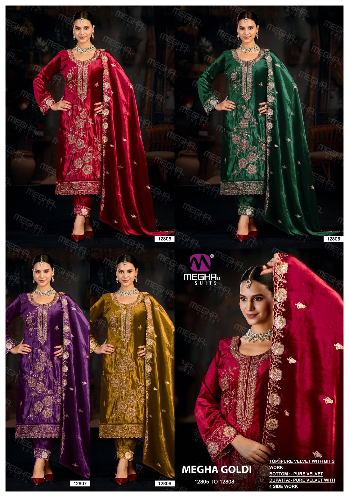 Goldi Megha Velvet Suits Wholesale Price
