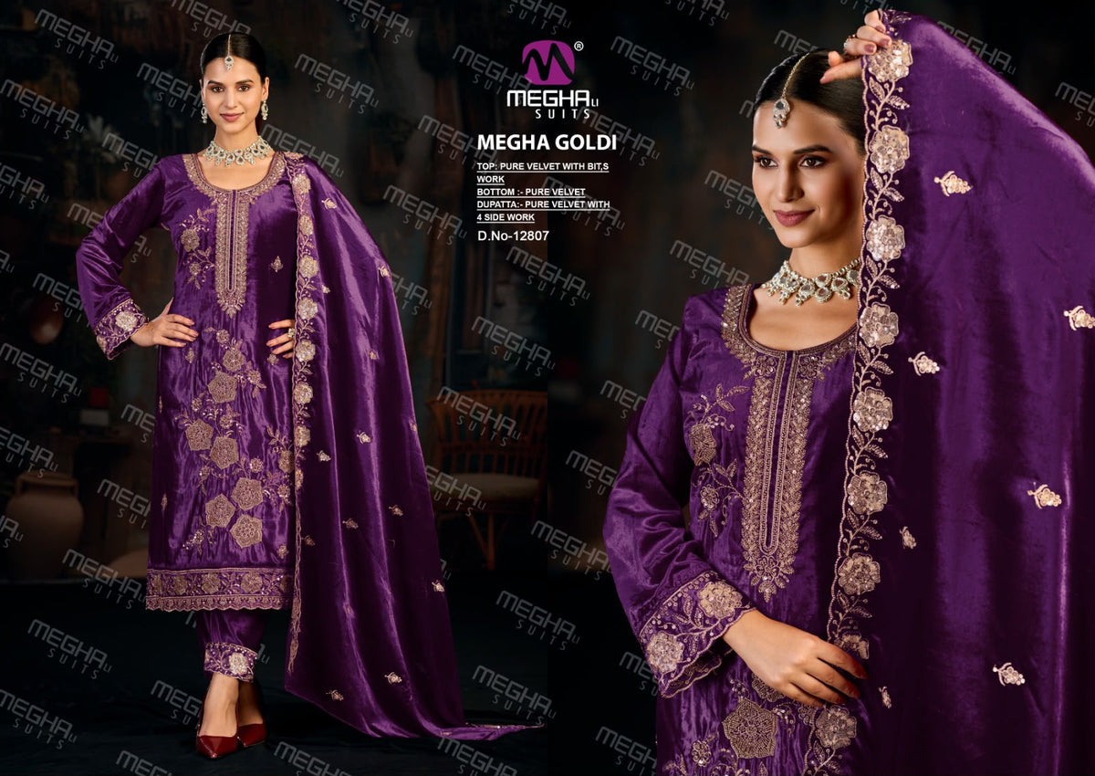 Goldi Megha Velvet Suits Wholesale Price