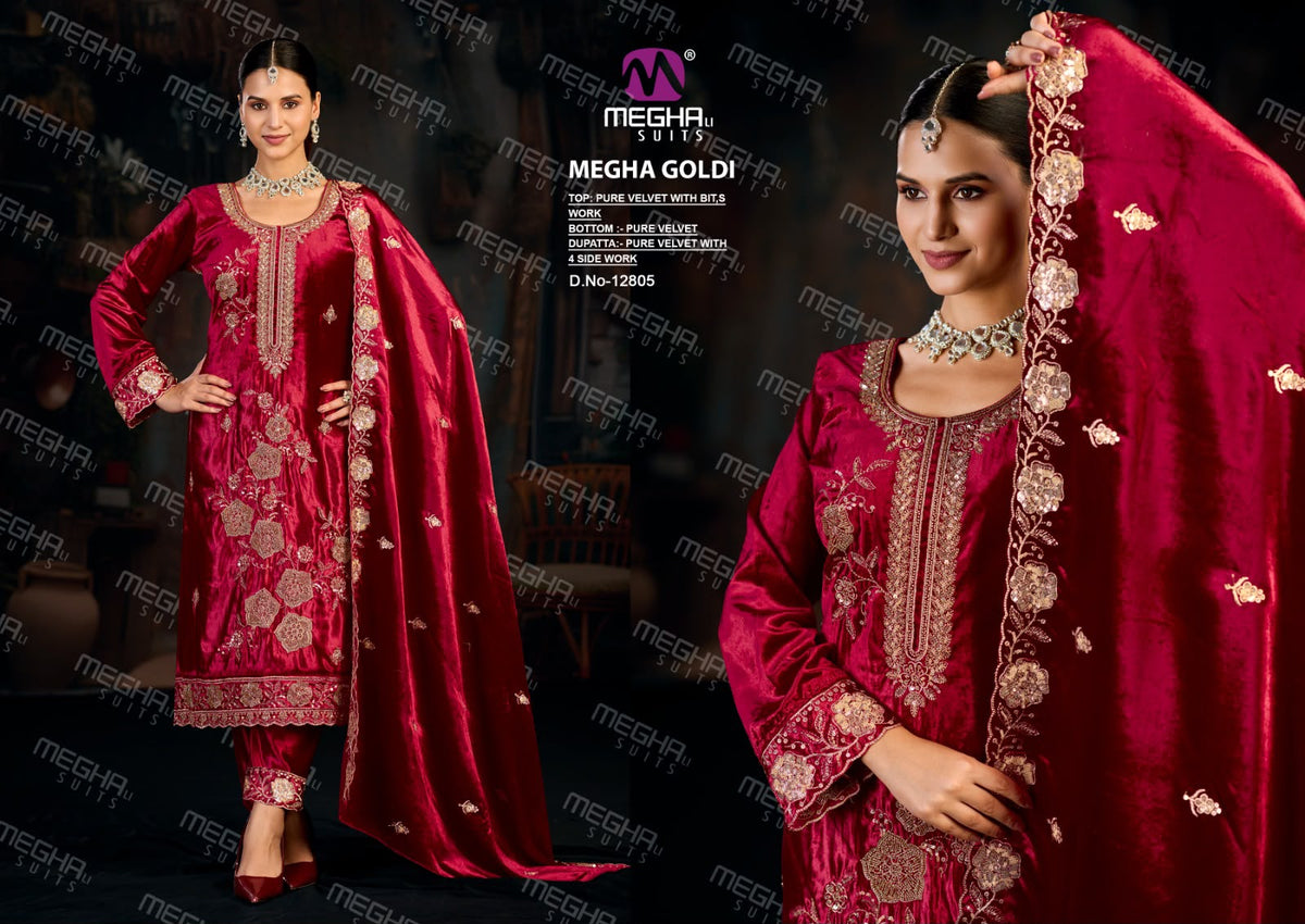 Goldi Megha Velvet Suits Wholesale Price