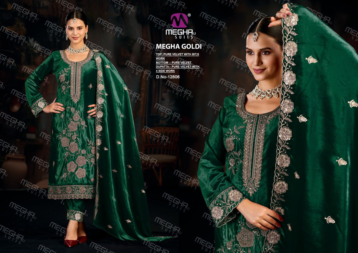 Goldi Megha Velvet Suits Wholesale Price
