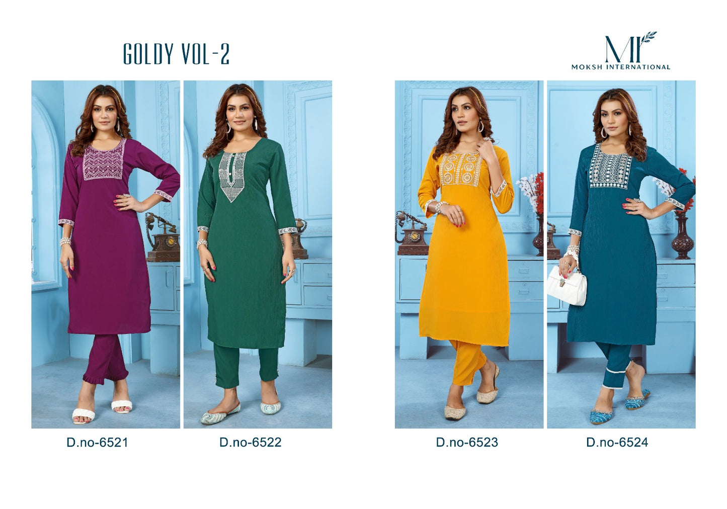 Goldy Vol 2 Moksh Kurti Pant Set Wholesaler