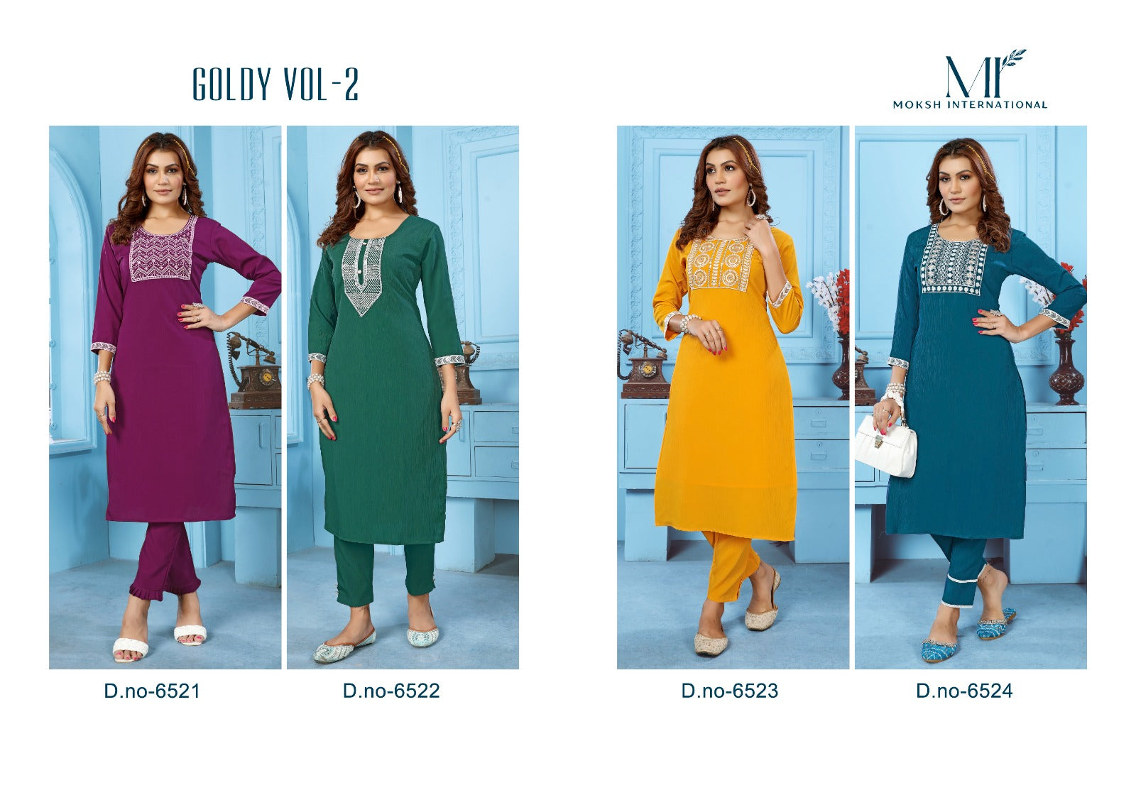 Goldy Vol 2 Moksh Kurti Pant Set Wholesaler