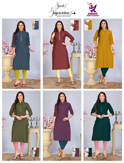 Good Impression 4 Mlm Kalash Lifestyle Vertical Straight Cut Kurtis Wholesale Price