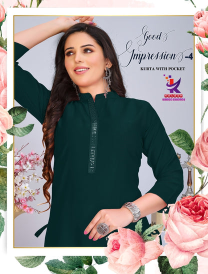 Good Impression 4 Mlm Kalash Lifestyle Vertical Straight Cut Kurtis Wholesale Price