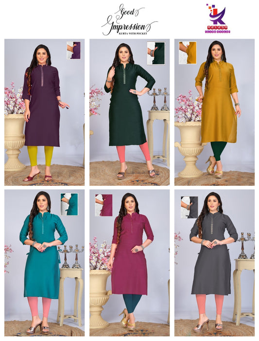 Good Impression Mlm Kalash Lifestyle Vertical Kurti With Pocket Wholesaler India