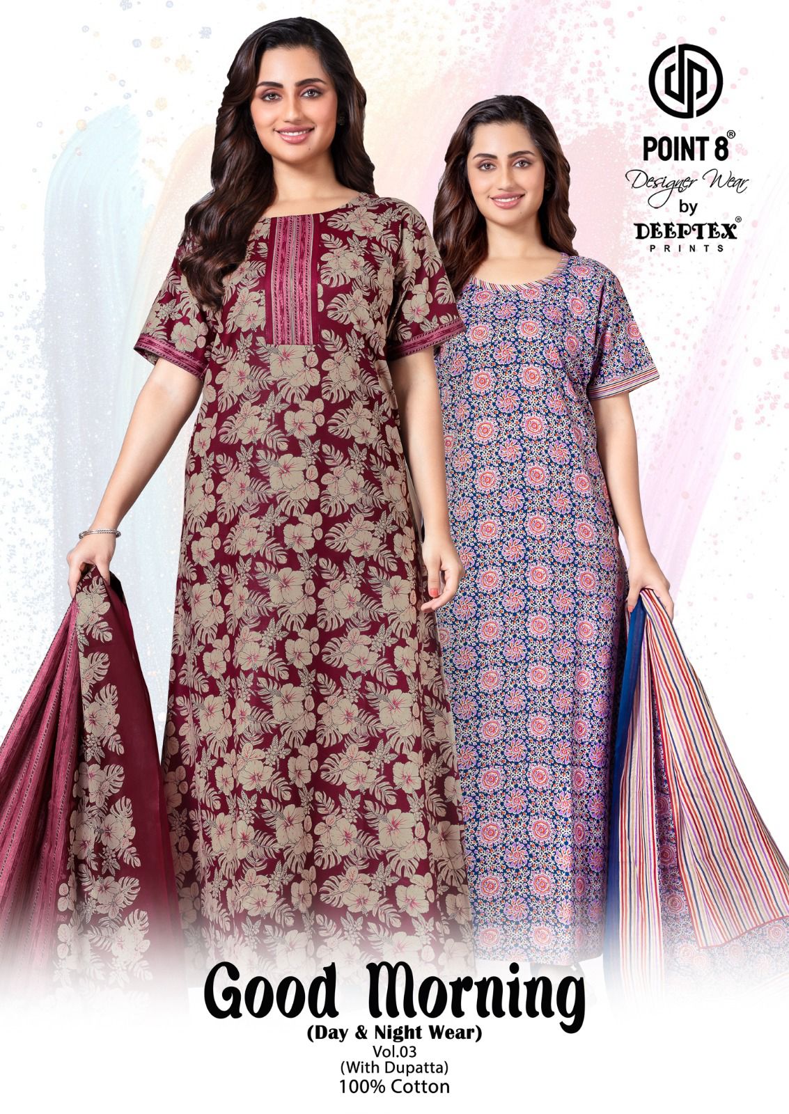 Good Morning Vol 3 With Dupatta Deeptex Prints Cotton Night Gowns Exporter Ahmedabad