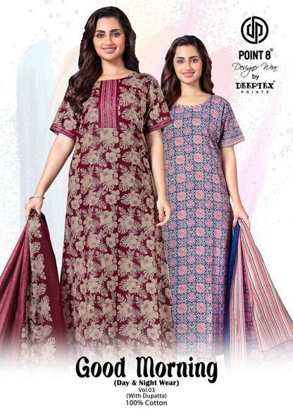 Good Morning Vol 3 With Dupatta Deeptex Prints Cotton Night Gowns Exporter Ahmedabad