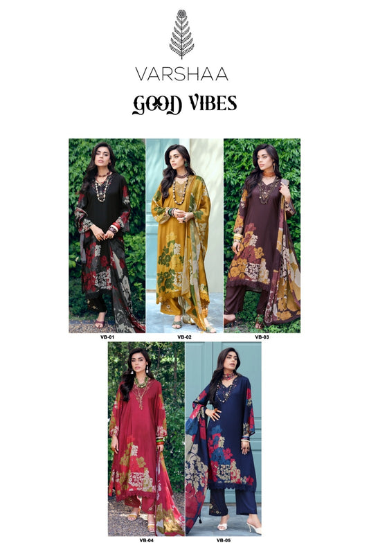 Good Vibes Varshaa Viscose Muslin Pant Style Suits Supplier Ahmedabad