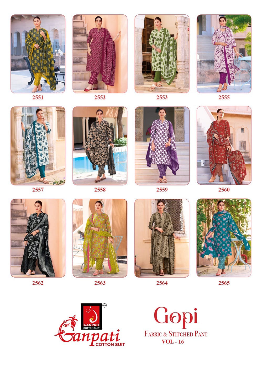 Gopi Vol 16 Ganpati Readymade Cotton Pant Suits Manufacturer India