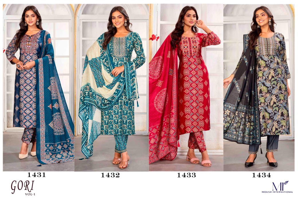 Gori Vol 1 Moksh Chanderi And Riyon Readymade Pant Style Suits Manufacturer India