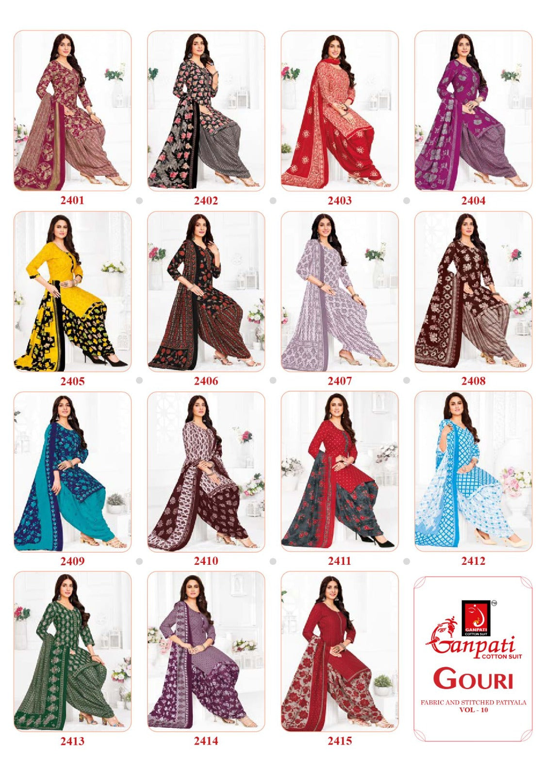 Gouri Vol 10 Ganpati Cotton Patiyala Style Suits Wholesale Price