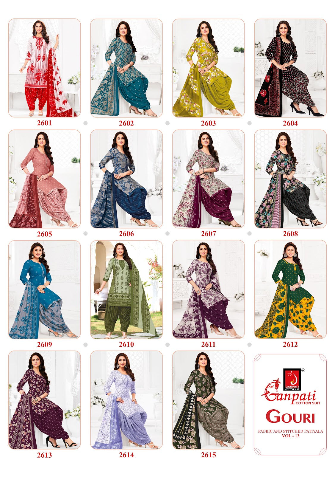 Gouri Vol 12 Ganpati Readymade Cotton Patiyala Suits Exporter Ahmedabad