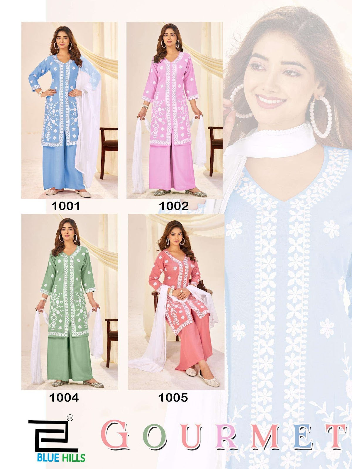Gourmet Blue Hills Rayon 14Kg Readymade Plazzo Style Suits Manufacturer India