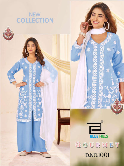 Gourmet Blue Hills Rayon 14Kg Readymade Plazzo Style Suits Manufacturer India