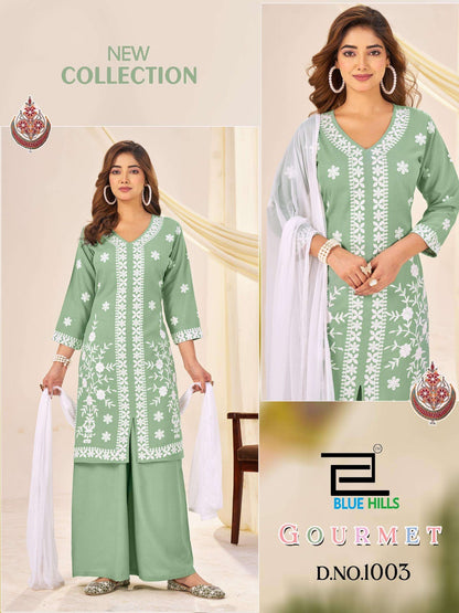 Gourmet Blue Hills Rayon 14Kg Readymade Plazzo Style Suits Manufacturer India