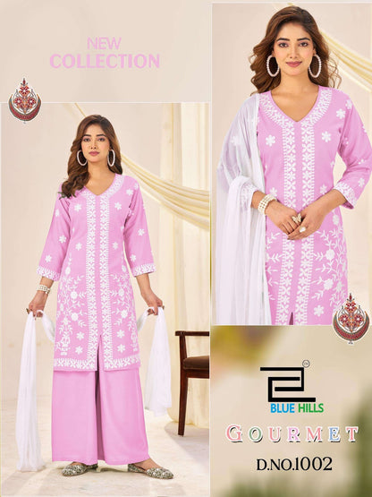 Gourmet Blue Hills Rayon 14Kg Readymade Plazzo Style Suits Manufacturer India