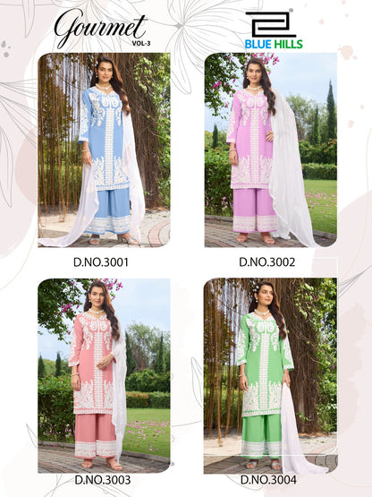 Gourmet Vol 3 Blue Hills Rayon 14Kg Readymade Plazzo Style Suits Supplier Gujarat