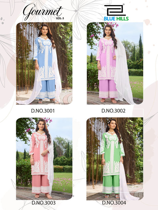 Gourmet Vol 3 Blue Hills Rayon 14Kg Readymade Plazzo Style Suits Supplier Gujarat