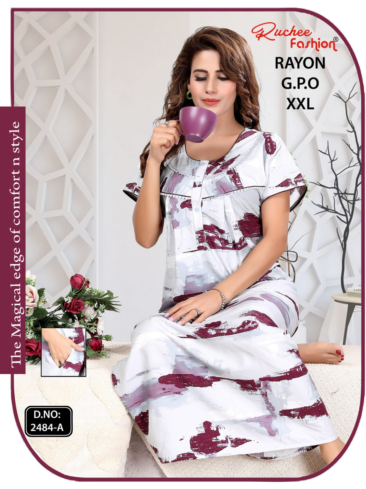 Gpo 2Xl Size Ruchee Fashion Rayon Night Gowns Supplier Ahmedabad