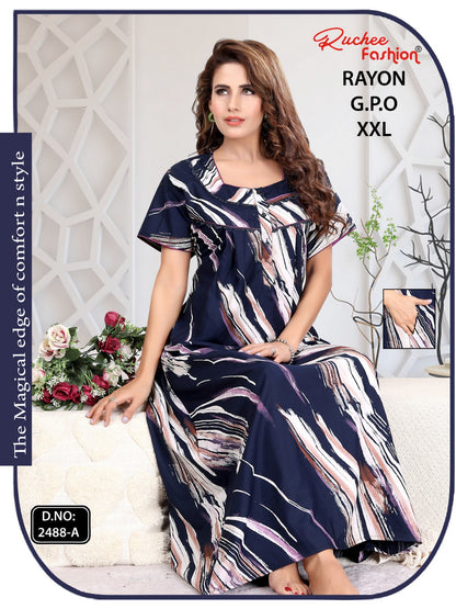 Gpo 2Xl Size Ruchee Fashion Rayon Night Gowns Supplier Ahmedabad