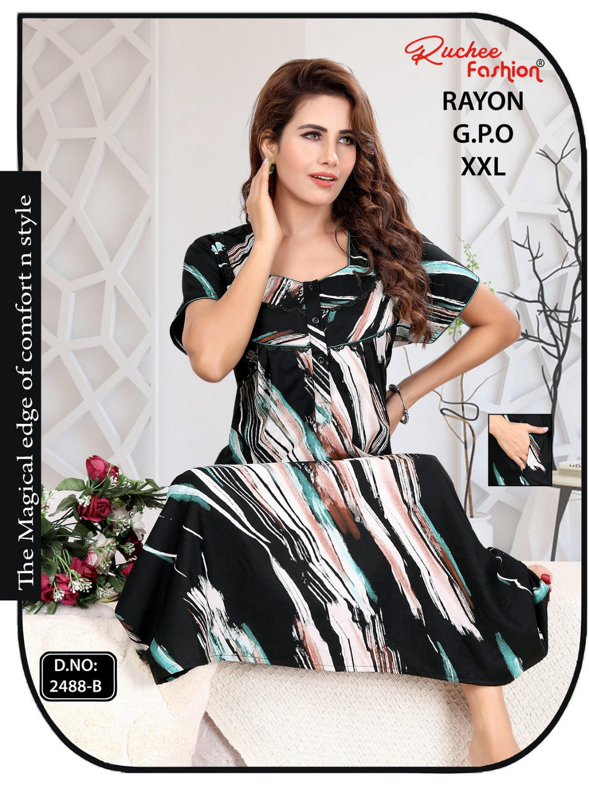 Gpo 2Xl Size Ruchee Fashion Rayon Night Gowns Supplier Ahmedabad