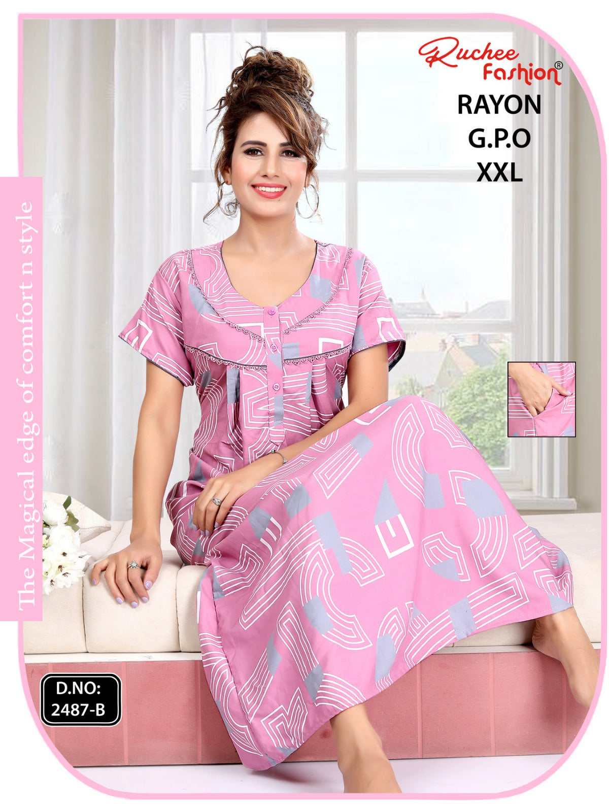 Gpo 2Xl Size Ruchee Fashion Rayon Night Gowns Supplier Ahmedabad