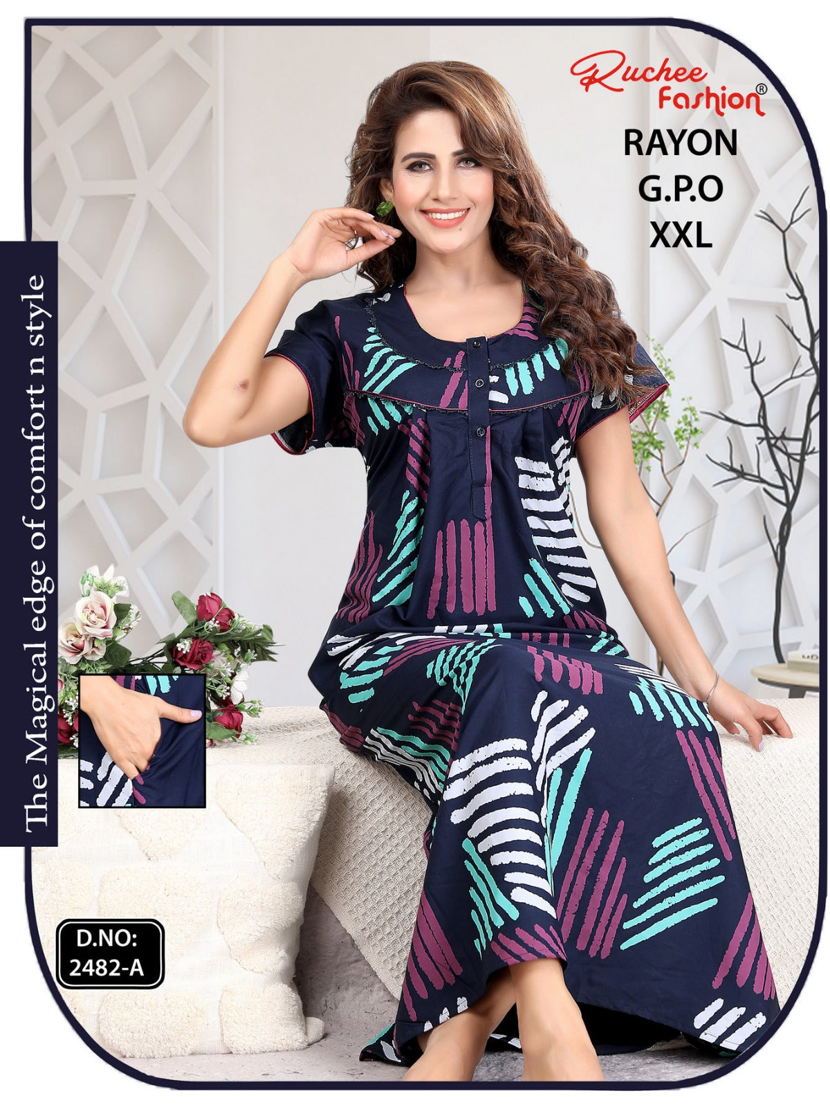 Gpo 2Xl Size Ruchee Fashion Rayon Night Gowns Supplier Ahmedabad