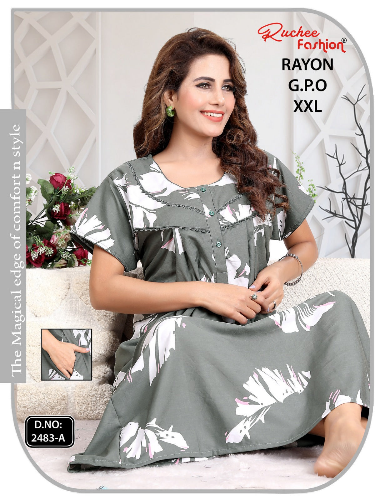Gpo 2Xl Size Ruchee Fashion Rayon Night Gowns Supplier Ahmedabad