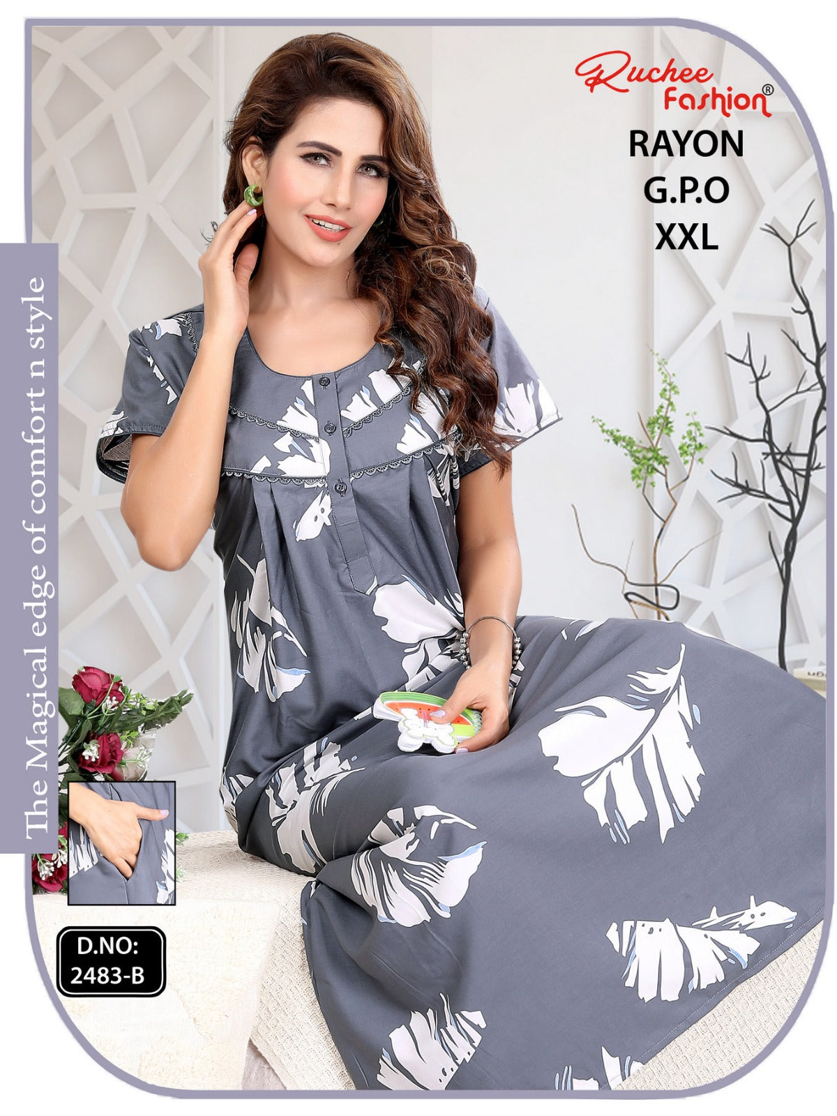 Gpo 2Xl Size Ruchee Fashion Rayon Night Gowns Supplier Ahmedabad