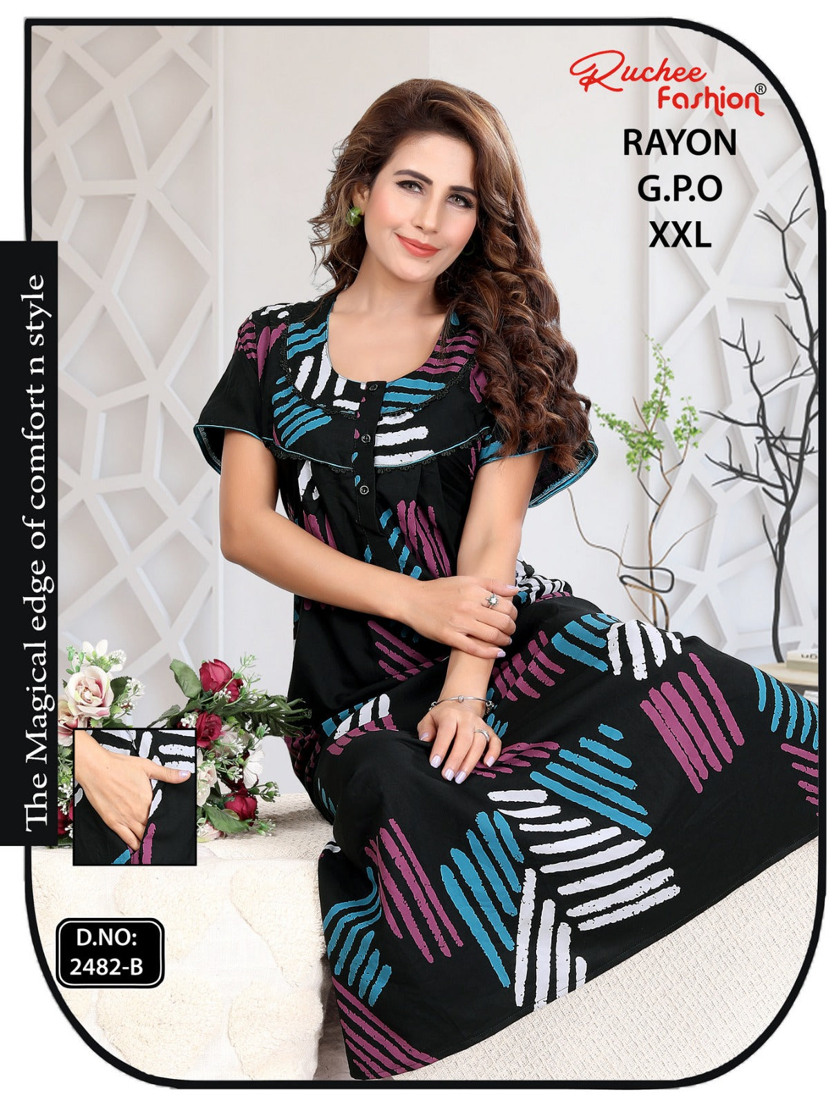 Gpo 2Xl Size Ruchee Fashion Rayon Night Gowns Supplier Ahmedabad